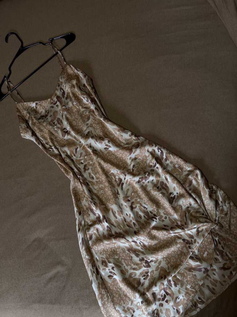 Forever 21 Beige And Brown Satin Animal Print Slip Dress